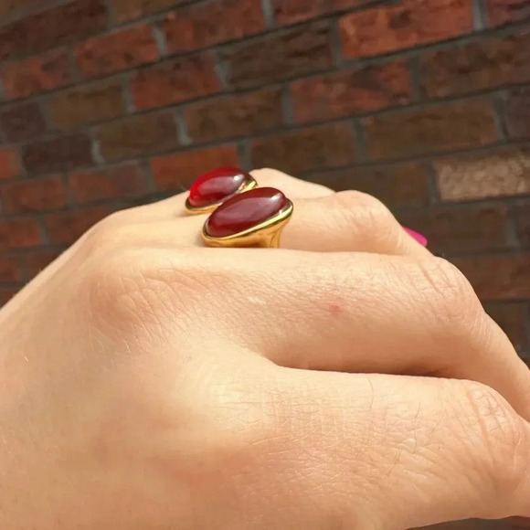 Amalfi Red Agate 18K Gold Stainless Steel Waterproof Gold Natural Stone 7 Ring - Picture 12 of 15